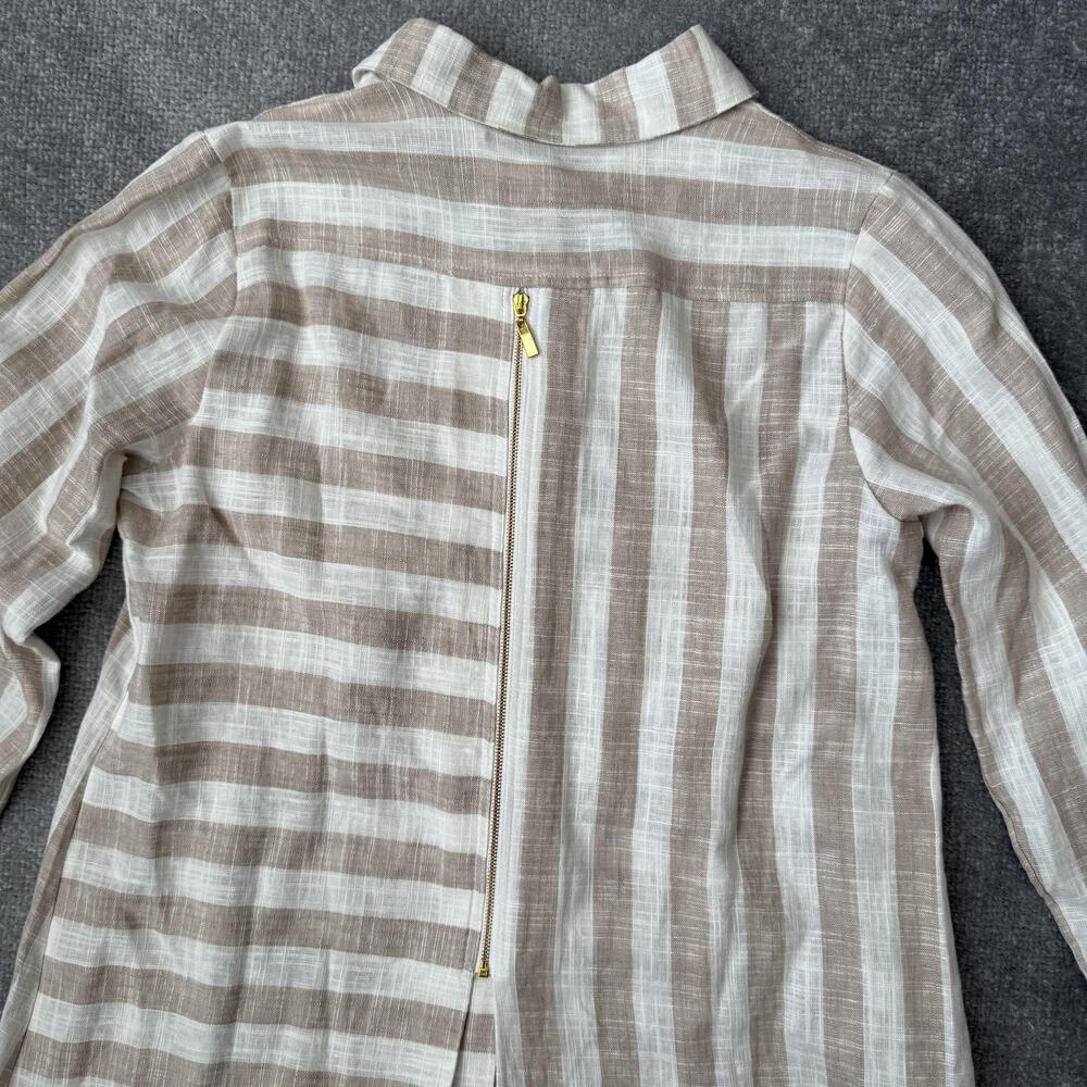 Soft Surroundings Shirt Womens Small Tan White Stripe Linen Blend 3/4 Sleeve - Picture 10 of 11